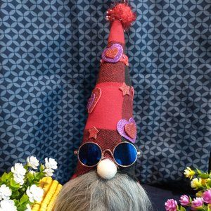 Gnome Handmade Plush with Red/Black Flannel  Hat & Glasses